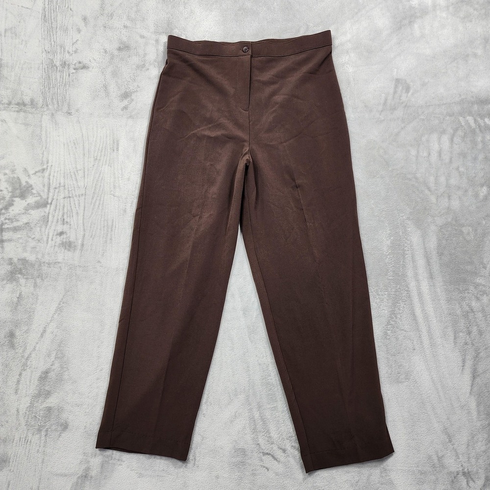 Vintage Laura Scott Pants Womens 12P PETITE Brown Straight Leg Pull On Stretch